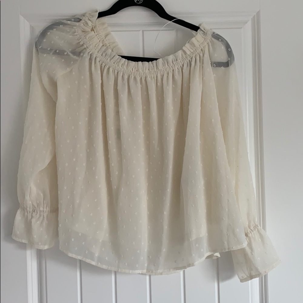 H&M polka dot chiffon off the shoulder top